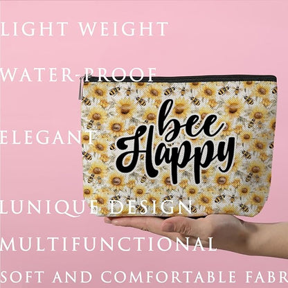 ZHAMEN Bee Decor Makeup Bag Bee Gifts Sunflower Decor Makeup Pouch Inspirational Gifts for Women Birthday Christmas for Women Friends Mom Daughter Sister Cosmetic Travel Bag