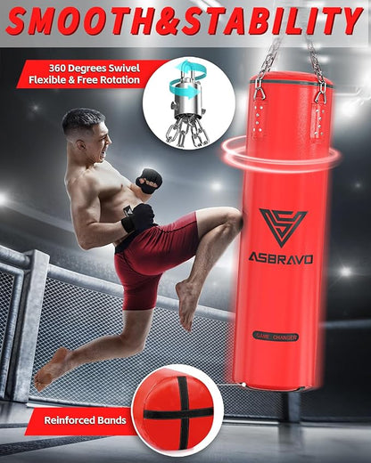 Punching Bag for Adults, 4ft PU Heavy Boxing Bag Set 12OZ Gloves for MMA Muay Thai Kickboxing Training Home Gym, Martial Art (Unfilled)