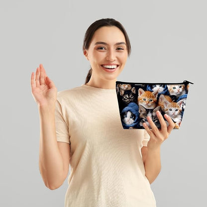 Women Cat Makeup Bag, Funny Animal Cosmetic Pouch for Teens Girls Big Capacity Cosmetic Bags for Travel Essentials