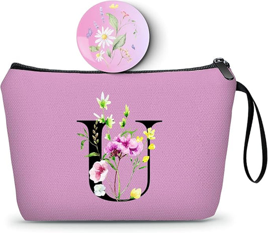 SEAMOON Birthday Thank You Appreciation Monogrammed Gifts for Mom Aunt Teacher Sister Friend Coworkers Bride Bridesmaid Makeup Cosmetic Bag with Mirror Mothers Day Christmas Graduation U