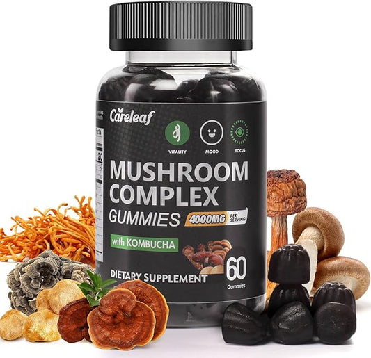 9 in 1 Mushroom Gummies with Lion's Mane for Focus and Energy Supplement to Support Immune System De-Stress Boost Mood & Energy 60 Count Kombucha Flavor