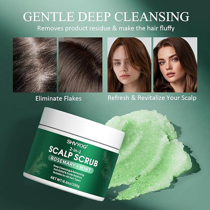 SHVYOG Scalp Scrub, Rosemary Exfoliator Scrub with Peppermint & Sea Salt, Anti-Dandruff Detox Clarifying Exfoliator for Build Up, Itchy Scalp, Oily & Dry Hair with Scalp Massager