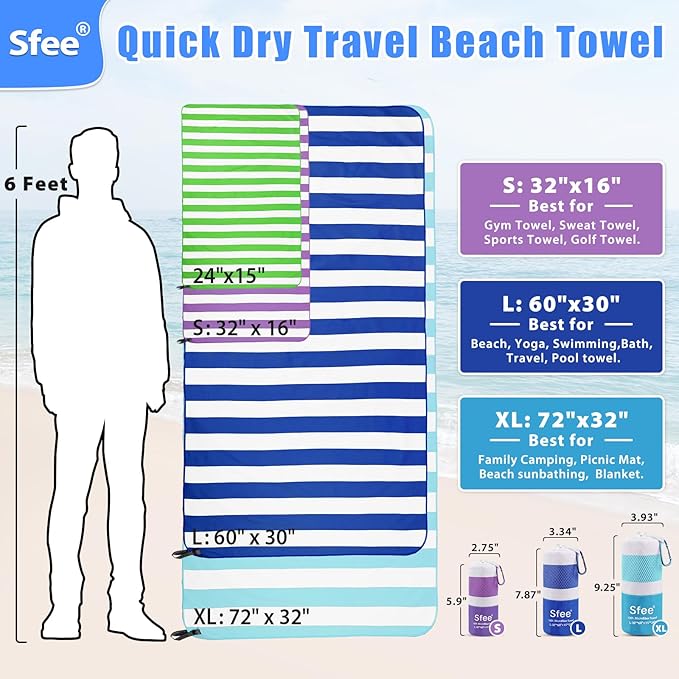 Sfee 4 Pack(8Pcs) Microfiber Travel Towel