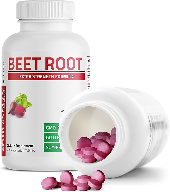 Bronson Beet Root Extra Strength (Equivalent to 2000mg Beet Root per Serving from 500mg 4:1 Extract), Non-GMO, 250 Vegetarian Tablets