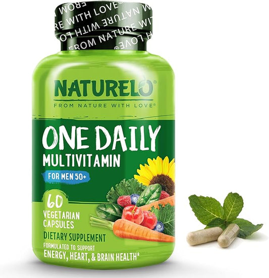 NATURELO Mens Multivitamins for Men 50+ - One Daily Multivitamin for Men with Vitamins, Minerals & Organic Whole Foods Non-GMO, 60 Vegetarian Capsules