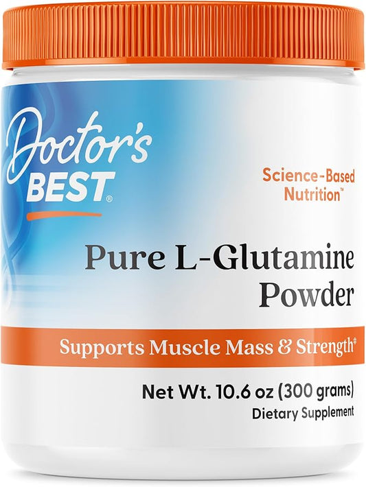 Doctor's Best Pure L-Glutamine Powder, Supports Muscle Mass, Strength & Post-Workout Recovery, Amino Acid, 300g