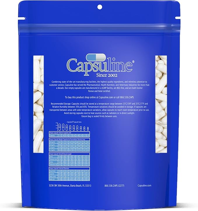 Capsuline Colored Size 00 Empty Vegan Capsules - 10000 Count - Empty Veggie Pill Capsules - DIY Vegetable Capsule Filling - Empty Caps - Kosher and Halal Certified - Non-GMO Certified (White)