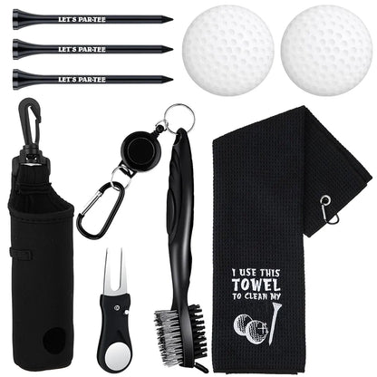 9 Pcs Golf Accessories Kit Golf Club Cleaning Kit Include Microfiber Towel, Cleaner Brush, Ball and Tee Holder, Divot Repair Tool, Ball Bag with Hook for Men Women Gifts