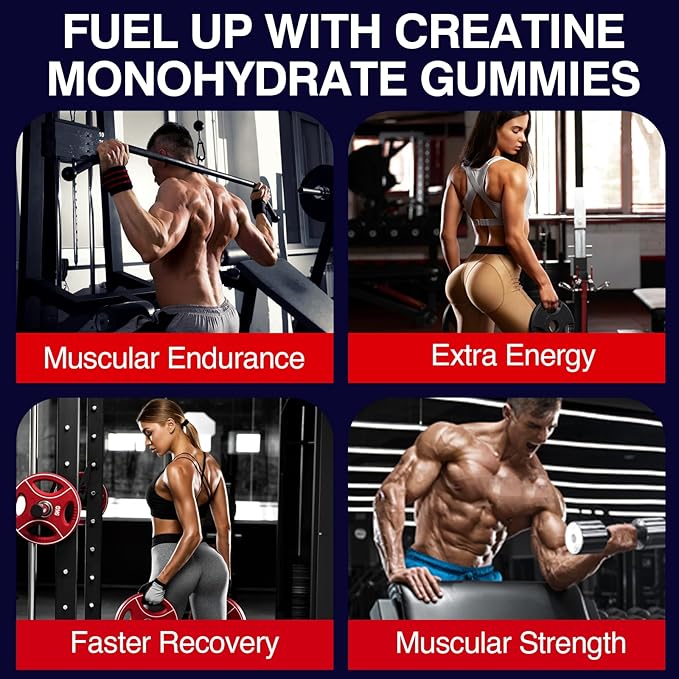 Creatine Monohydrate Gummies for Women & Men, Taurine & B6, Chewable Creatine Pre Workout Gummies for Max Strength & Muscle Growth, Energy, Endurance, Creatine for Men & Women, 5g Per Serving - 1 Pack