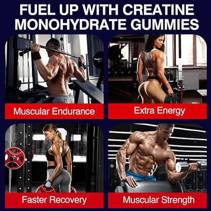 Creatine Monohydrate Gummies for Women & Men, Taurine & B6, Chewable Creatine Pre Workout Gummies for Max Strength & Muscle Growth, Energy, Endurance, Creatine for Men & Women, 5g Per Serving - 1 Pack