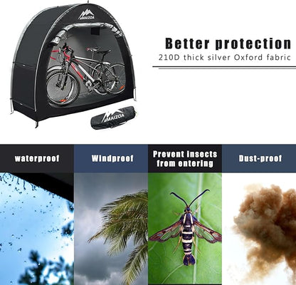 Outdoor Bike Covers Storage Shed Tent,Outdoor Portable Bicycle Storage Sheds,210D Oxford Thick Waterproof Fabric,Bike Covers Shelter for Motorcycle,Garden Tools,Toys,Lawn Mower(L-Black)…