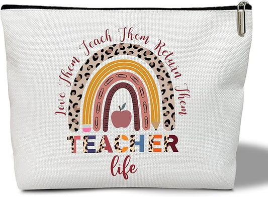 Teacher Life Love Makeup Bag - Rainbow Purse, Appreciation Gift for Her, Mentor, Travel Accessories -21