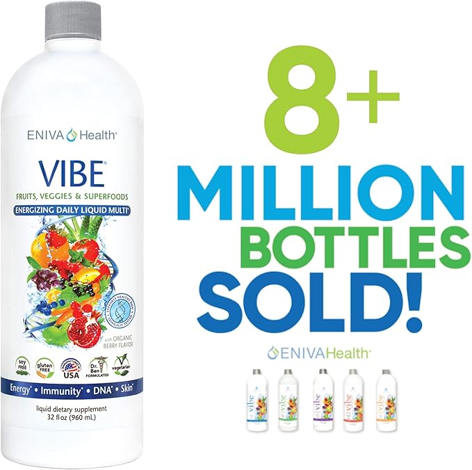Eniva Health Vibe Liquid Multivitamins Mineral Supplements with Vitamins A, B12, C, D, E & Amino Acids | Fruits and Veggies Daily Supplement for Women & Men | Doctor Formulated | USA Made | 32 oz