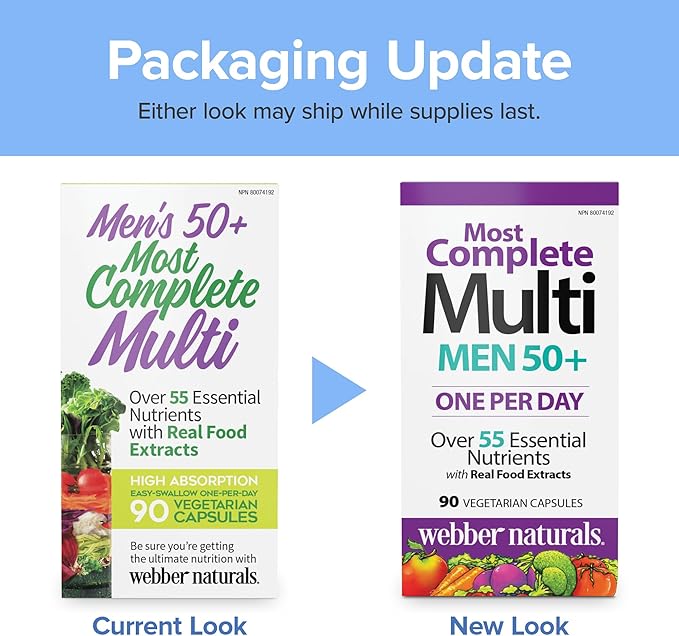 Webber Naturals Men's 50+ Most Complete Multi, 90 Vegetarian Capsules