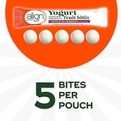 Align Probiotic, Yogurt Coated Probiotic Fruit Bites, Added Probiotic Helps Support Digestive Health, Apple Blueberry Flavored, 21 Individually Wrapped Pouches, 105 Bites