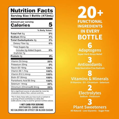 DRNX 12 Pack Adaptogenic Waters Complete Hydration Enhanced Beverage - Zero Sugar - 5 Calories - Super Herbs, B & D Vitamins, Antioxidants, Keto Friendly, All Natural (Mango Turmeric)