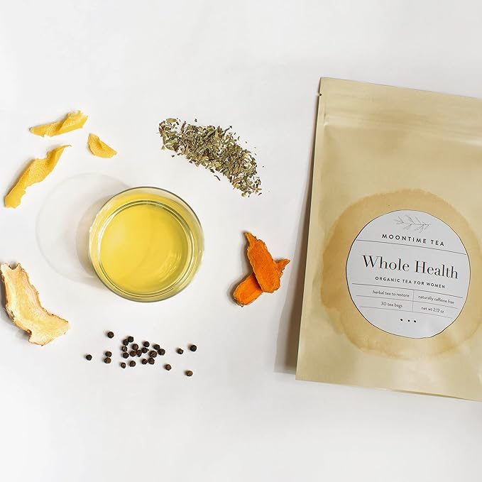 Organic Whole Health Tea, 30 Tea Bags with Turmeric, Ginger, Lemon and Black Pepper