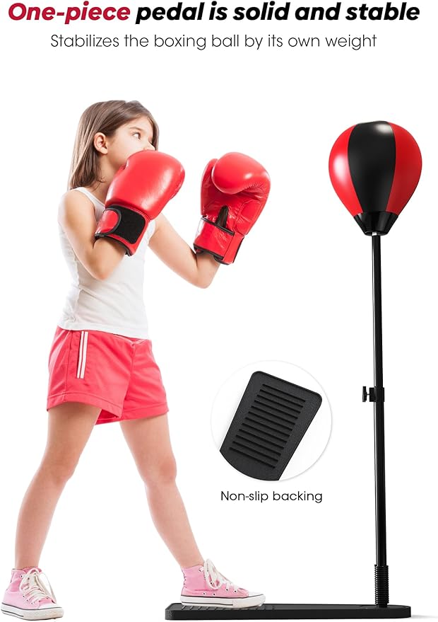 Punching Bag for Kids with Stand, Boxing Bag with Height Adjustable and Boxing Gloves, Kids Punching Ball Set Boxing Combination, Stress Relief & Fitness Toy for Boys & Girls