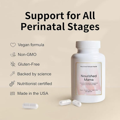Nourished Mama Prenatal Multi Vitamin - Vegan Multivitamin for Preconception, Pregnancy, and Breastfeeding Support (2 Bottles)