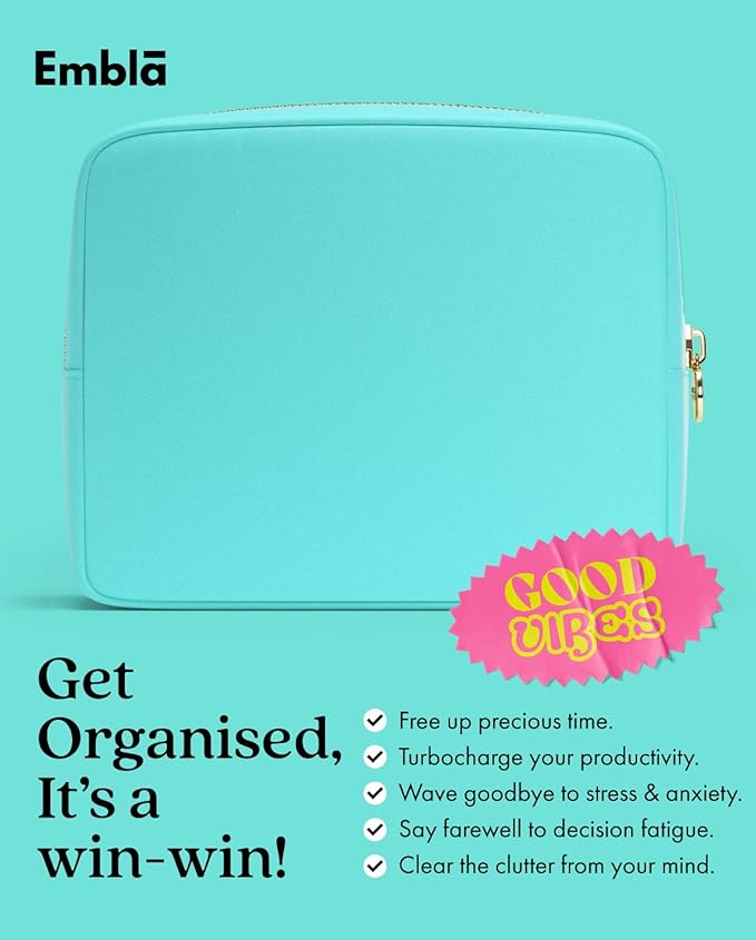 Embla Makeup Bag Travel Cosmetics Pouch and Toiletry Bag, Nylon Zipper Pouch Purse, Cute Make Up Organizer Storage Tote for Women Girls, Waterproof Travel Skincare Case, Large Makeup Bags, Candy Floss