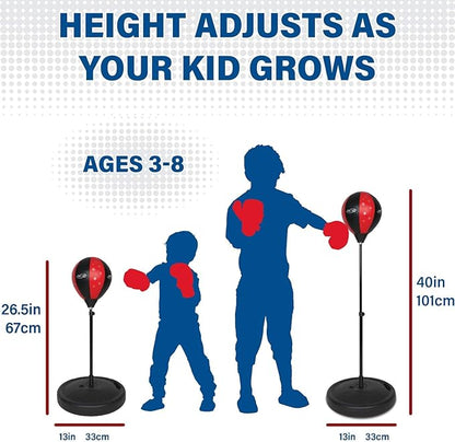 NSG Punching Bag for Kids & Boxing Gloves Set - Adjustable Freestanding Speed Bag with Spring-Loaded Stand, Junior Boxing Gloves & Hand Pump - Portable, Easy Assembly for Boys, Teens, Toddlers Ages 4+