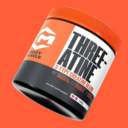 Crazy Muscle Creatine Monohydrate Powder - 5000mg Premium 3X ThreeAtine Pre Workout Mass Gainer - High Absorption Easy-to-Take Powder Optimum Performance for Men & Women - 30 Servings