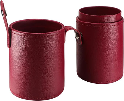 Portable Makeup Brush Case,Pu Leather Makeup Brush Holder with Button,Travel Cup Storage Dustproof Makeup Cosmetic Bags for Women (Red)