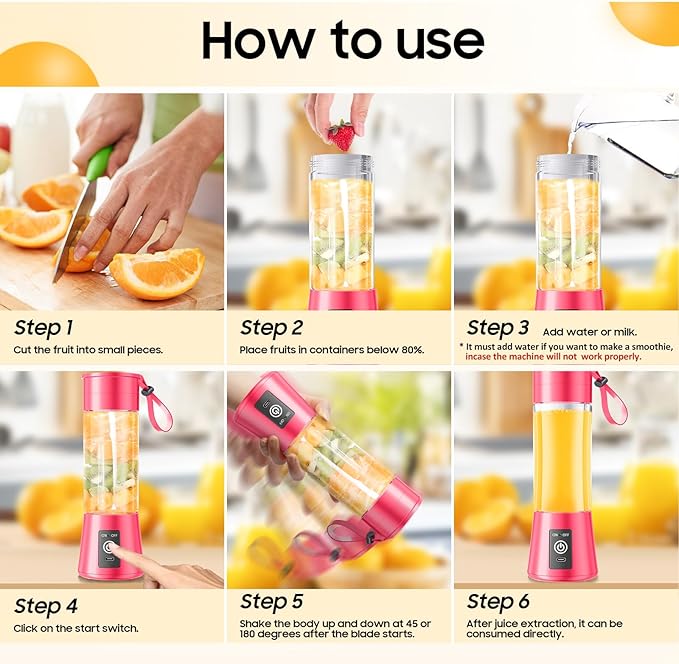 Personal Blender for Shakes and Smoothies - 2025 New Upgrade Cordless Portable Blender USB-C Rechargeable, 380Ml BAP Free Juice Cup, 6 Blades Freshly Squeezed for Picnic/Sprots, 20000Rpm/Min Speed