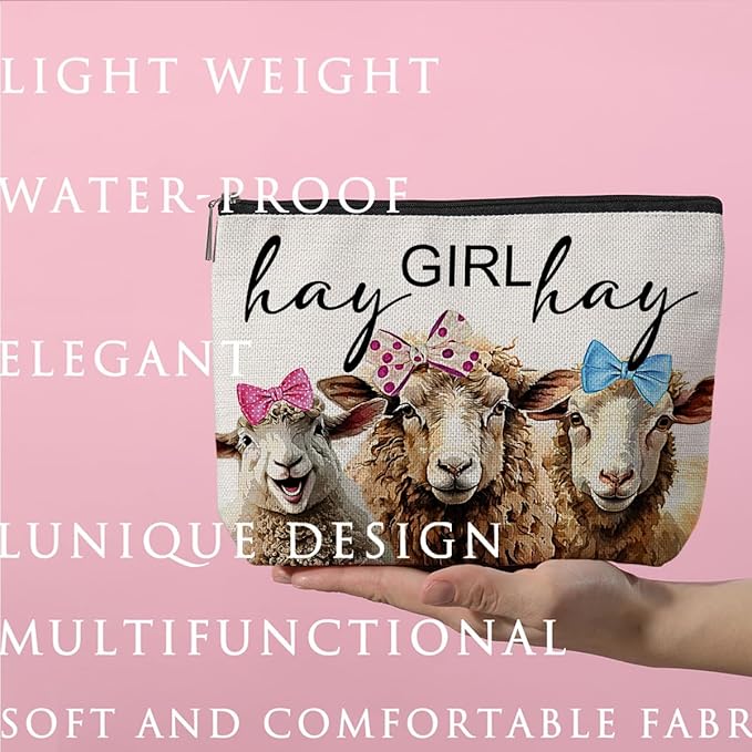 Vintage Funny Sheep Gifts Farm Animals Western Makeup Bag Animal Gifts Graduation Mothers Day Birthday Sheep Lover Gift for Girls Women Best Friends Daughter Sister Niece Cosmetic Bag Hay girls Hay