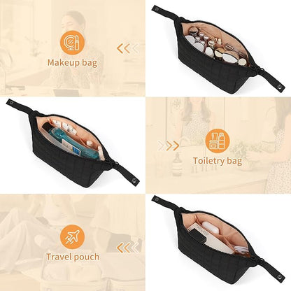 Makeup Bag Travel Cosmetic Bag for Women Girls, Zipper Make Up Pouch, Water-resistant Toiletry Bag, Portable Small Makeup Bag, Cosmetic Travel Tool Pouch, Black