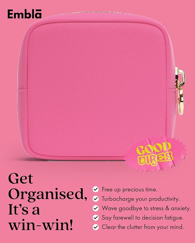 Embla Makeup Bag Travel Cosmetics Pouch and Toiletry Bag, Nylon Zipper Pouch Purse, Cute Make Up Organizer Storage Tote for Women Girls, Waterproof Travel Skincare Case, Small Makeup Bags, Raspberry