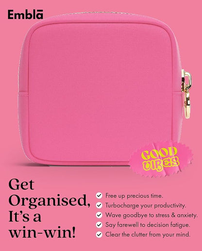 Embla Makeup Bag Travel Cosmetics Pouch and Toiletry Bag, Nylon Zipper Pouch Purse, Cute Make Up Organizer Storage Tote for Women Girls, Waterproof Travel Skincare Case, Small Makeup Bags, Raspberry