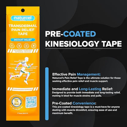 Sport Transdermal Pain Relief Tape, Kinesiology Tape, Sore Joints, Muscles, Back, Knee, Elbow, Shoulder Pain, 2 Elastic Strips(10x2 in), Water Resistant, Accelerated Recovery (Black, 1 Pack)