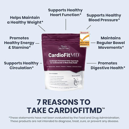 1MD Nutrition CardioFitMD - Vegan Beets Superfood Keto-Friendly Heart Health Powder - Nitric Oxide Supplement - Beet Root Powder for Healthy Blood Pressure & Circulation - High Fiber Drink - 30 Days
