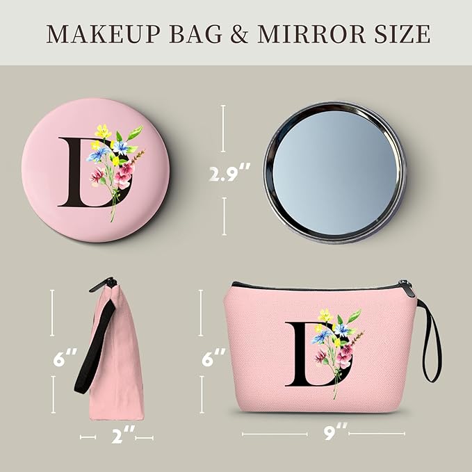 SEAMOON Women Birthday Maid of Honor Monogrammed Gifts for Bride Bridesmaid Sister Friend Her Teacher Makeup Cosmetic Bag with Mirror Mothers Day Christmas Graduation D