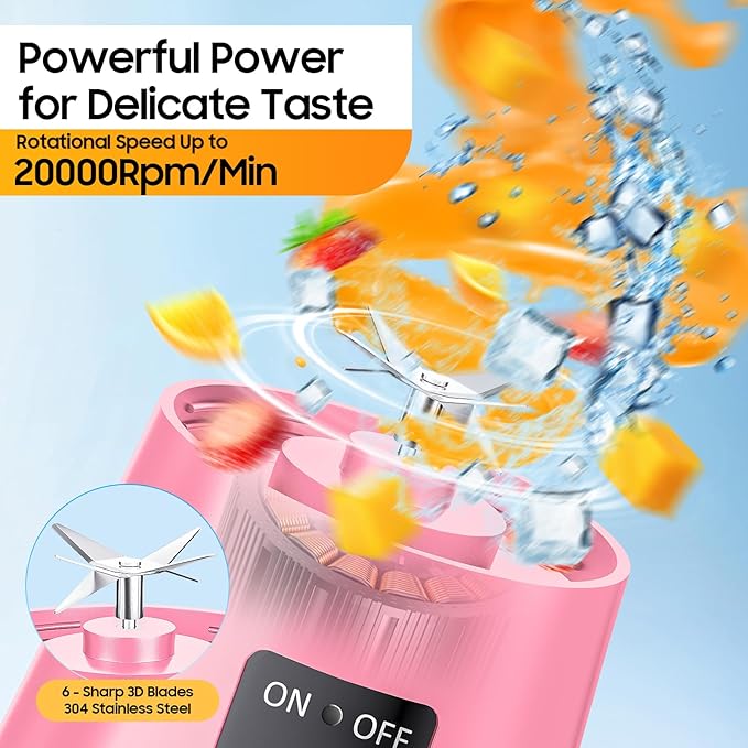 Portable Personal Size Mini Blender - 2025 Upgraded Cordless Blender for Smoothies & Shakes, Type-C Rechargeable, 380Ml Traveling BAP Free Juicer Cup for Sports/Travel/Home, 20000Rpm/Min Speed