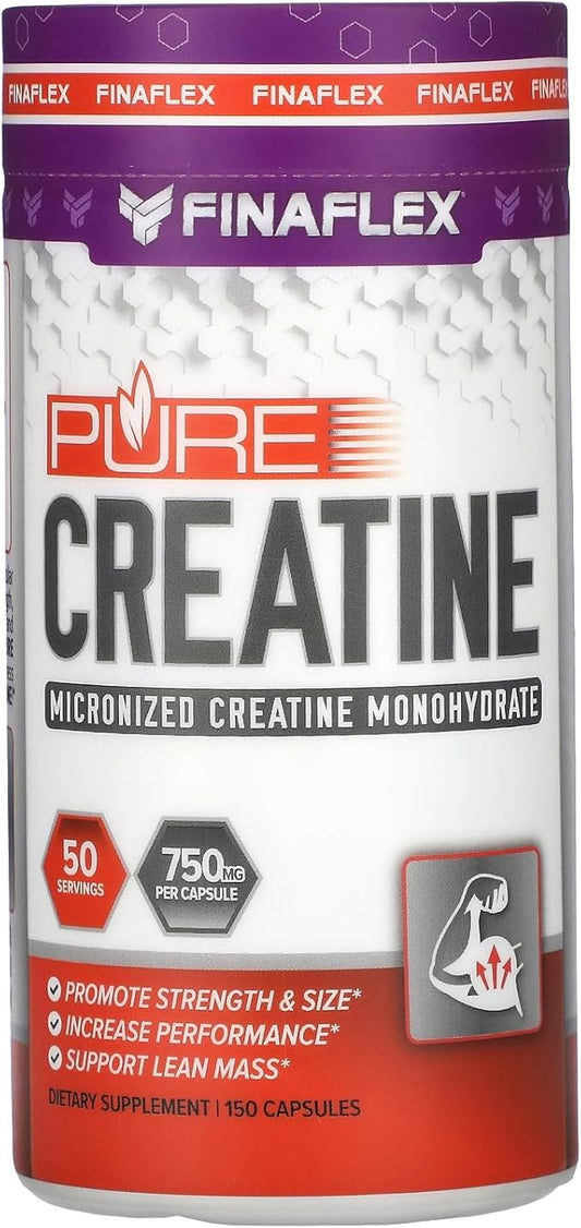 FINAFLEX Pure CREATINE - 150 Capsules - Promotes Muscular Strength, Size & Performance - 100% Pure, Micronized Creatine Monohydrate - 50 Servings