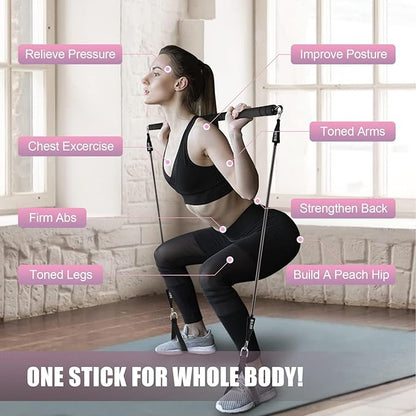 Pilates Bar Kit with Resistance Band-Multifunctional Portable Weighted Exercise Pilates Bar, Home Gym with Beginner Workout Equipment, Yoga Set for Full Body