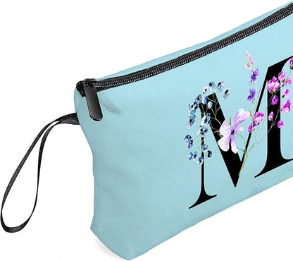 SEAMOON Women Birthday Maid of Honor Monogrammed Gifts for Bride Bridesmaid Sister Friend Her Teacher Makeup Cosmetic Bag with Mirror Mothers Day Christmas Graduation M