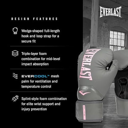 Everlast Elite 2 Boxing Gloves, Pro Training Gloves for Men and Women, Secure Fit Hook and Loop Closure & Ventilation, Heavy Bag & Speedbag Training.