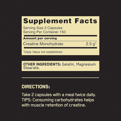 Optimum Nutrition Micronized Creatine Monohydrate Capsules, Keto Friendly, 2500mg, 300 Capsules (Packaging May Vary)