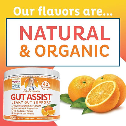 Doctor Danielle Gut Assist - Leaky Gut Repair Supplement Powder - Glutamine, Arabinogalactan, Licorice Root - Supports IBS, Heartburn, Bloating, Gas, Constipation, SIBO from, Orange Flavor