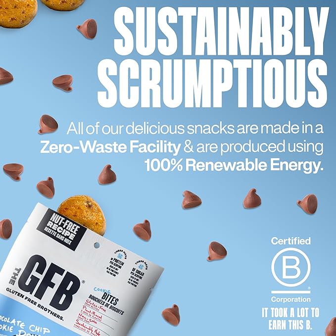 The Gluten Free Brothers Chocolate Chip Cookie Dough Nut Free Bites - Allergen Friendly, Gluten Free, Soy Free Protein Balls – Plant Based Vegan Non-GMO Snack Size Protein Energy Balls, 4 oz (6 Count)