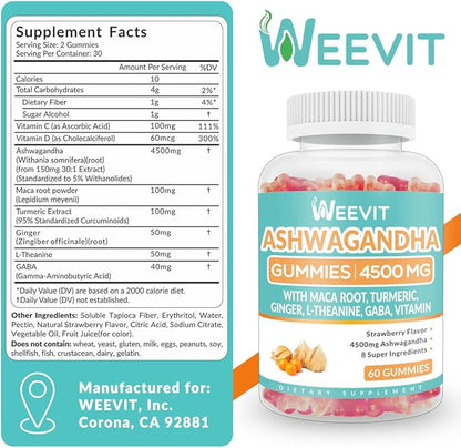 Ashwagandha Gummies 4500mg for Women & Men, Ashwagandha Gummy with Maca Root Powder | Organic Ashwa Gummies
