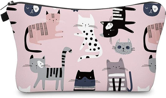 Cute Travel Makeup Bag Cosmetic Bag Small Pouch Gift for Women (Pink Cat)
