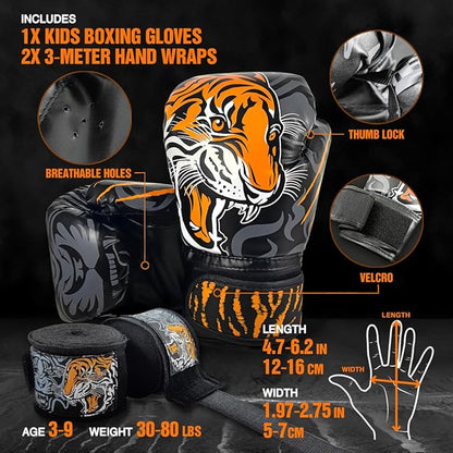 Kids Boxing Gloves with Handwraps, 3-8 Years Girls & Boys, Training Boxing Set, Punching Gloves
