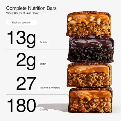 Huel Complete Nutrition Vegan Protein Bars | Variety Box | 13g Protein, 27 Vitamins and Minerals, 2g Sugar, Non-GMO, 100% Plant Based Snack | 12 Pack