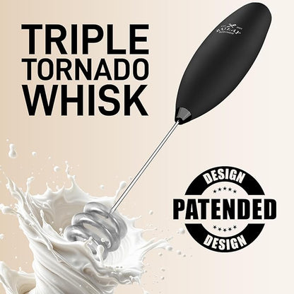 Zulay Kitchen Tornado Whisk Milk Frother with 4 AA Duracell Batteries - Triple Whisk for More Power - Handheld Coffee Frother with Stand - Drink Mixer for Lattes, Matcha & Protein Shakes