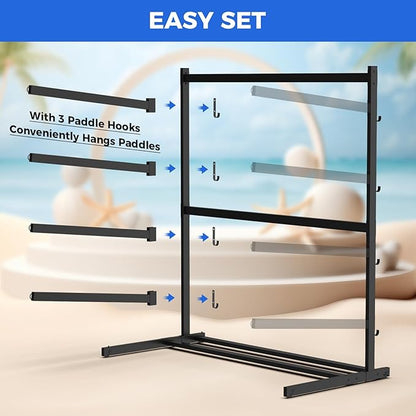Kayak Storage Rack, Heavy Duty Adjustable Freestanding Kayak Stand with Wheels or Protection Pad for Kayaks, SUPs, Canoe and Paddleboard Kayak Rack for Indoor & Outdoor Use