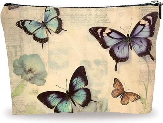 Vintage Makeup Bag - Distressed Butterfly - Drawing Printing Cosmetic Bag, Toiletry Bag Gift For Girls, Teen, Personal Care & Accessories - A15